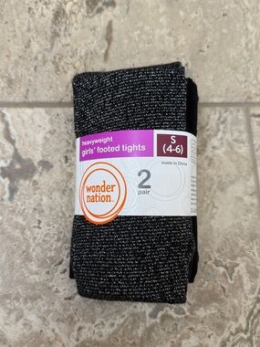 NWT Size Small (4-6) wonder nation Black & Silver Girls' Footed Tights - 2 Pair